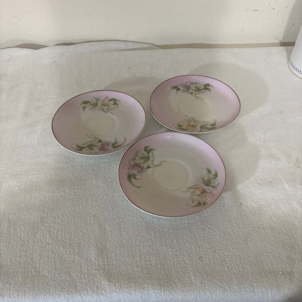 Set of 3 Vintage Homer Laughlin Eggshell Nautilus Pink Floral Dessert Plates